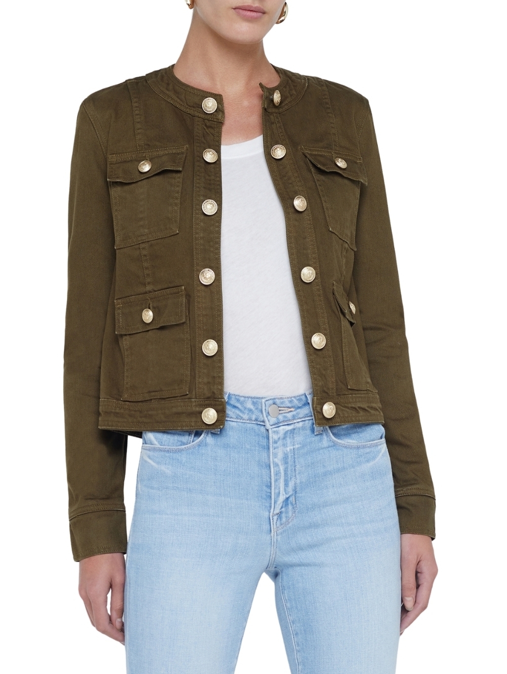L'agence | Olive Green Yari Collarless Jacket Size Xl